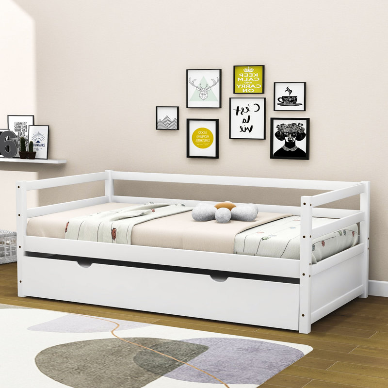 Lit de jour simple en bois avec couchette Masimba, Blanc