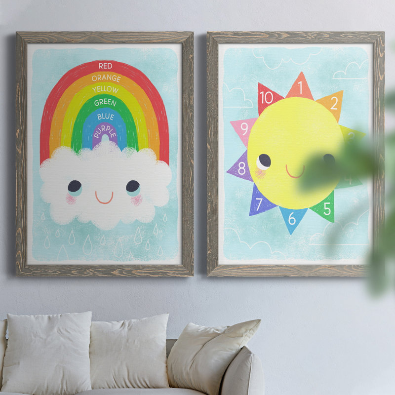 Rainbow Colors - Peinture sur toile 2 pièces, H 20 po x l 34 po x P 1,5 po, Cadre gris