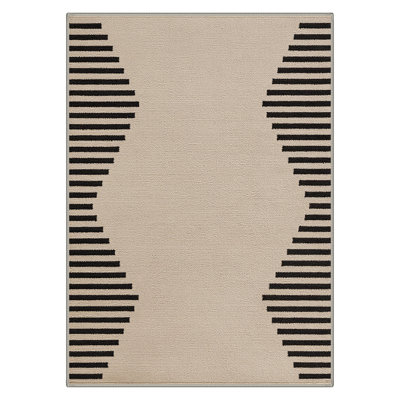 Abdellah Minimalist Geometric Wave Machine Washable Beige / Brown Indoor Area Rug with Non-Slip Backing
