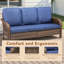 Mobilier de jardin 3 places 70,9 po en PE, coussins profonds bleus, résistant aux intempéries, soutien dorsal ergonomique, élégance naturelle