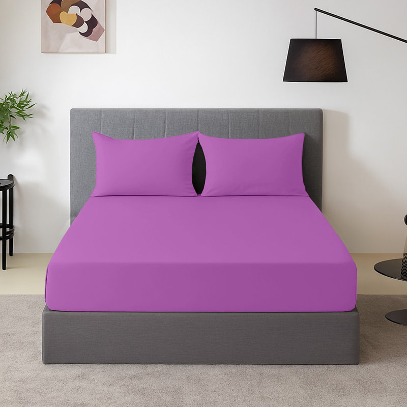 Harper-Mae Microfiber Brushed Fitted Sheet Deep Pocket 25 cm, Purple, Double (4'6)