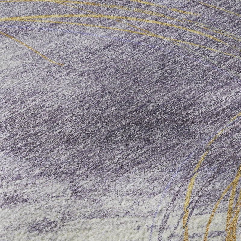 Premium Machine Washable Mayfield AMF2396 Abstract Rug, 8' Round, Purple