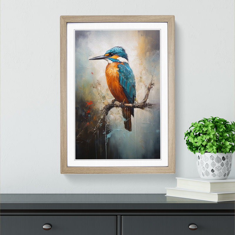 Kingfisher Abstract Art - Framed Print, 34cm H x 25cm W x 2cm D, Oak Framed