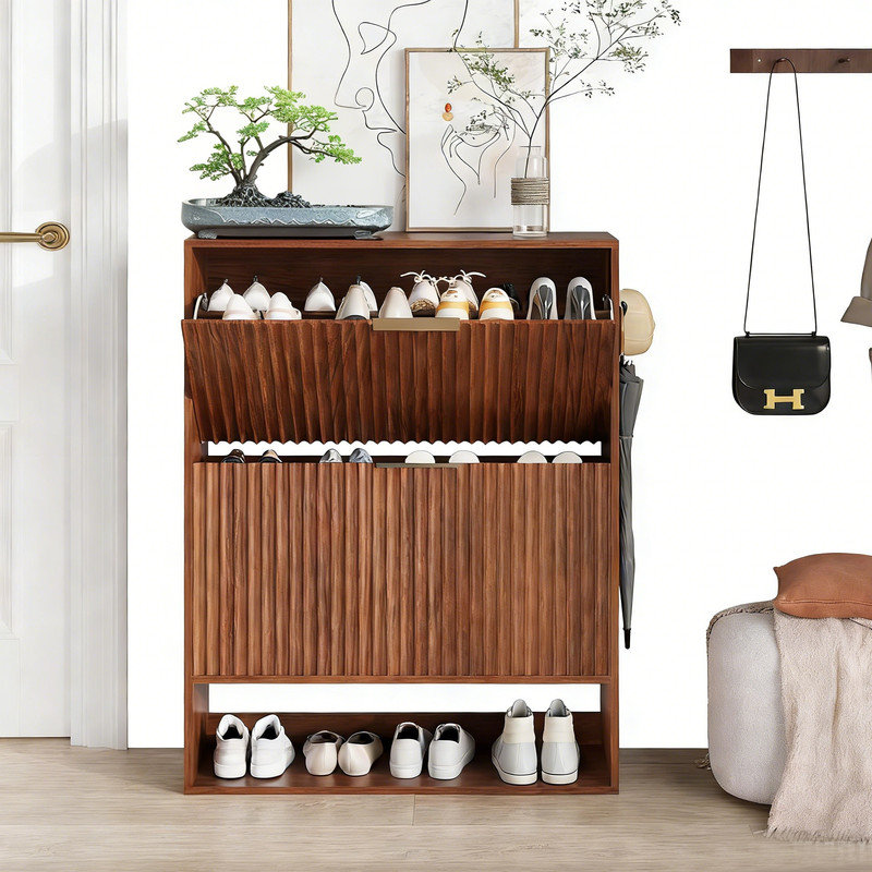 20 Pair Shoe Storage Cabinet, Brown Wood