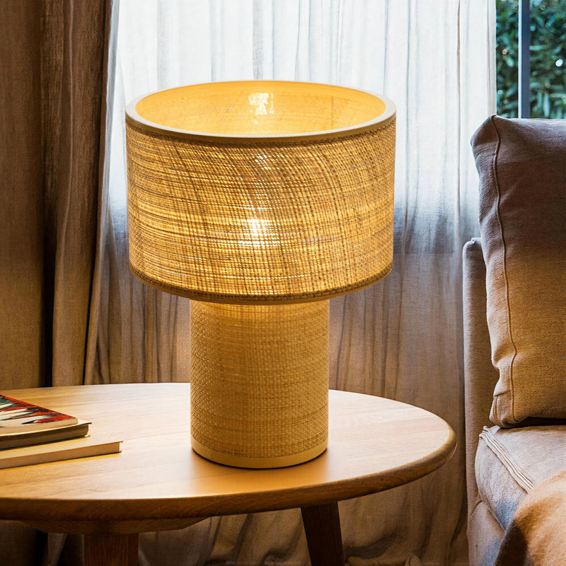 Hand-woven Bamboo Cylinder Table Lamp With Clear Cord