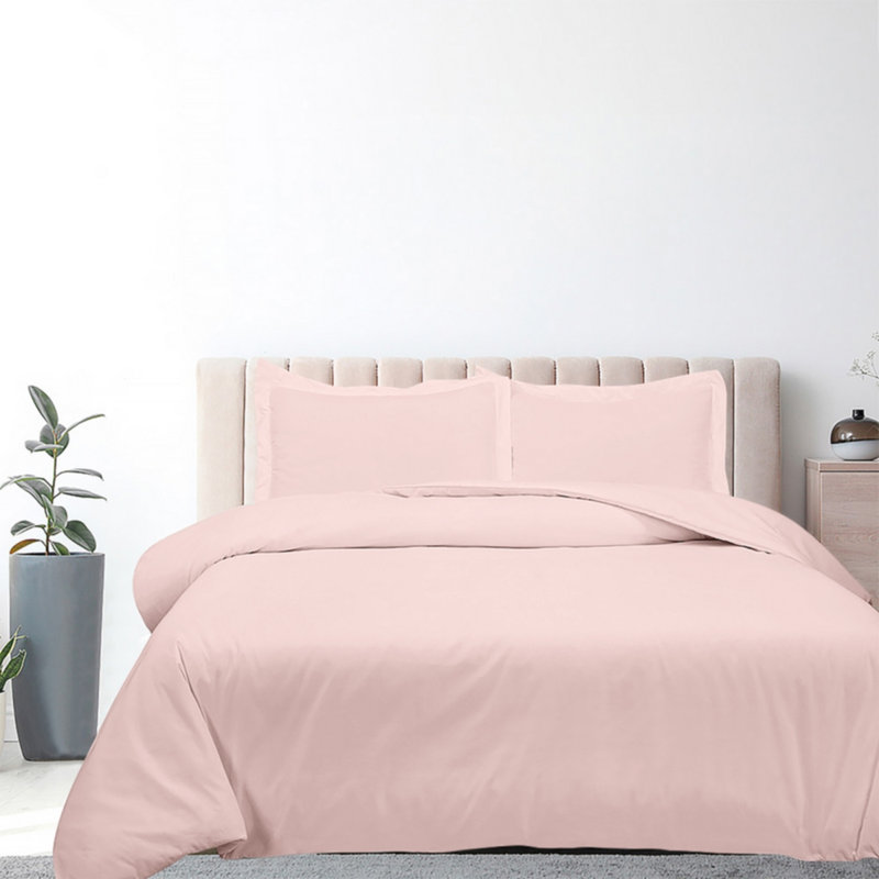 Ensemble de housse de couette en microfibre , Housse de couette pour lit simple + 1 taie d'oreil, Rose