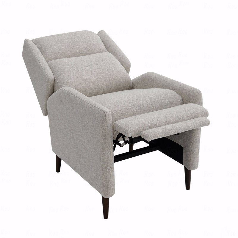 Mid-Century Modern Pushback Manual With Recliner Function Tapered Legs Linen Fabric Upholstered Textured Fabric Upholstered High Back Subtle Channel Detail Beige Finish Primary Living Room