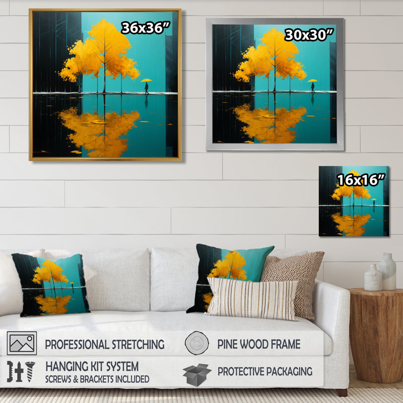 Dan - paysage abstrait, art mural, Toile avec cadre flottant noir, H 16 po x l 16 po x P 1 po