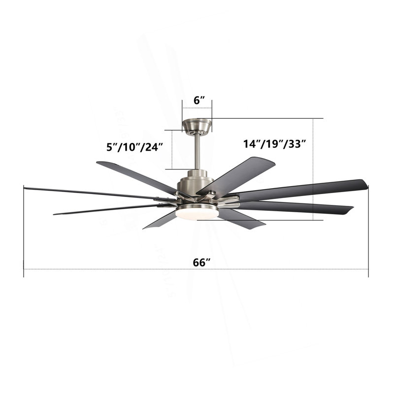 66 Inch Low Profile ABS Ceiling Fan With Dimmable Lights And Smart Remote Control 6 Speed Reversible Noiseless DC Motor For Indoor