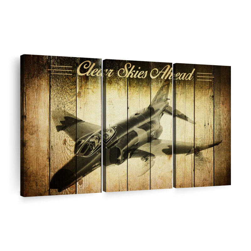 "Avion militaire rustique" sur toile, H 42 po x l 65 po x P 1,25 po