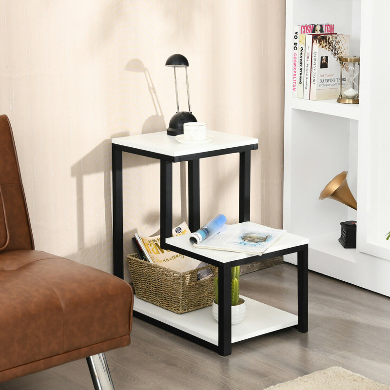 Table de bout avec rangement Armey C, Blanc