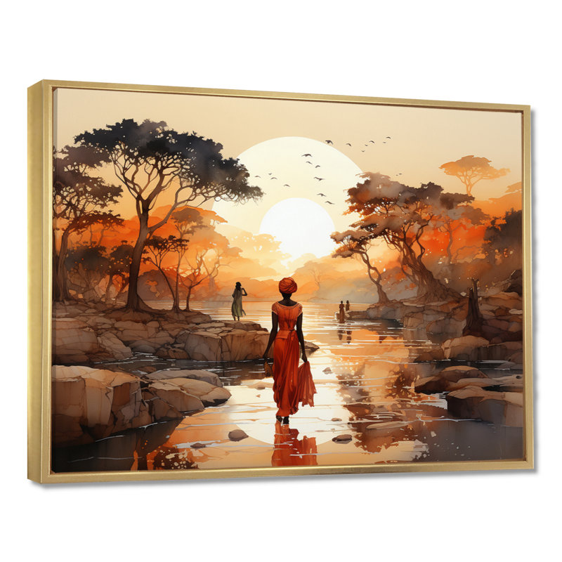 «African Journey Landscape», reproduction d'art sur toile, art africain, H 24 po x l 32 po, Reproduction avec cadre flottant