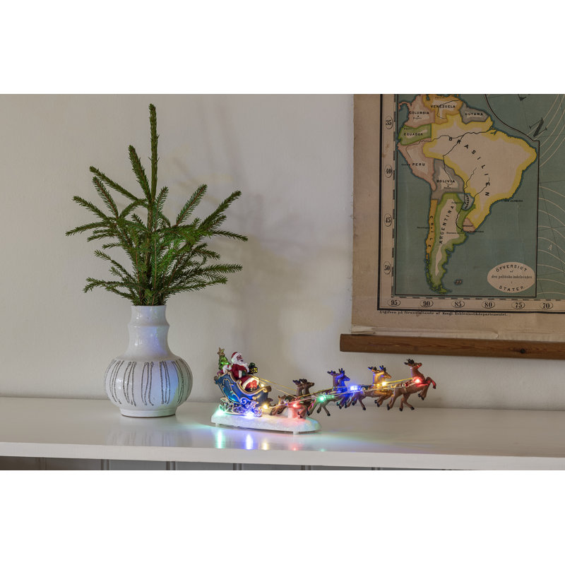 Festive LED Santa Sleigh with Reindeer Battery Operated, 10 Lights, Indoor Display 35.5cm