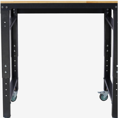 Workbench - 35-inch wide rolling workbench for garage - adjustable height, workshop tool bench, metal with rubberwood desktop