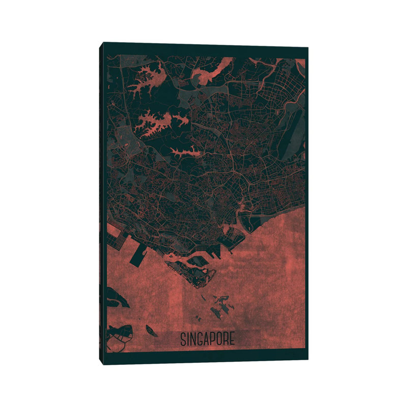 Singapore Infrared Urban Blueprint Map 1 Piece Wrapped Canvas Wall Art, 66.04 cm H x 45.72 cm W x 1.91 cm D