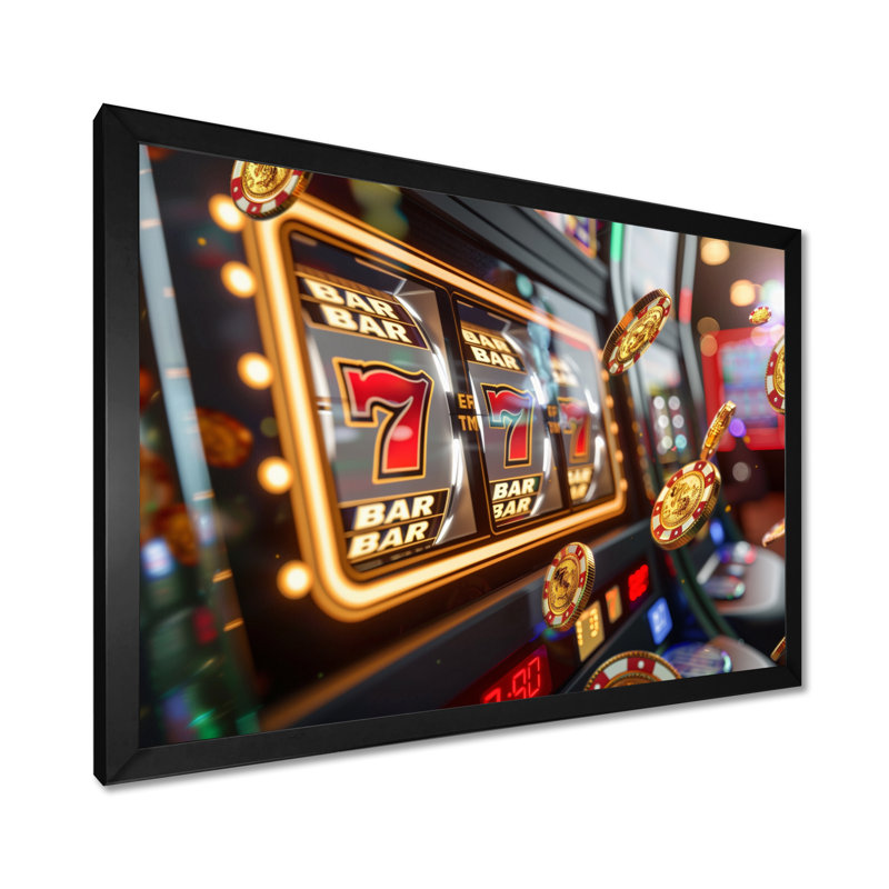 Machine à sous Jackpot Winner III, Toile encadrée noire simple, H 30 po x l 40 po x P 1,5 po