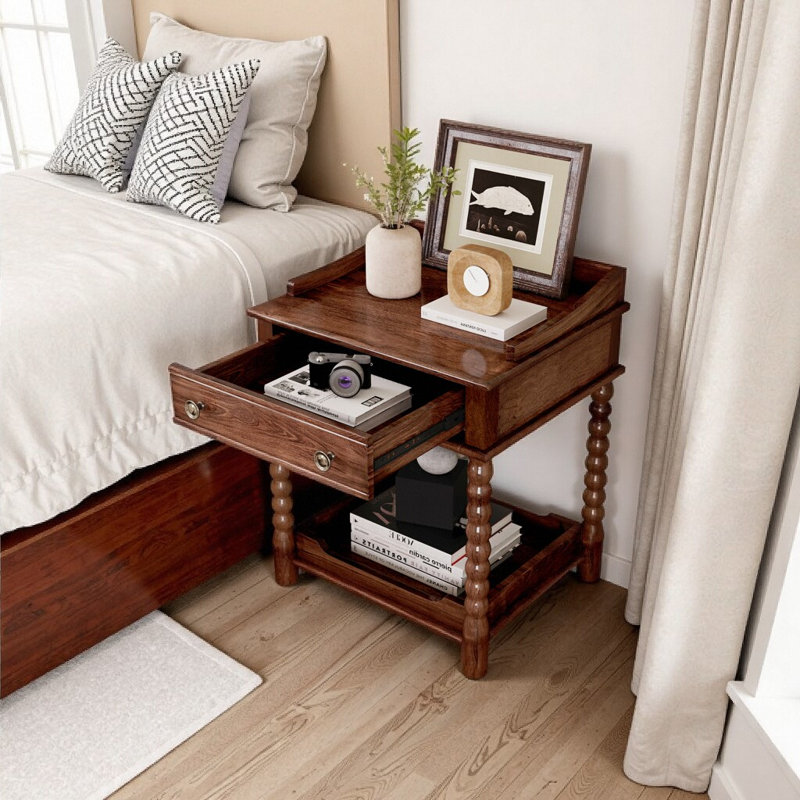 One Drawer Wood Nightstand, Walnut