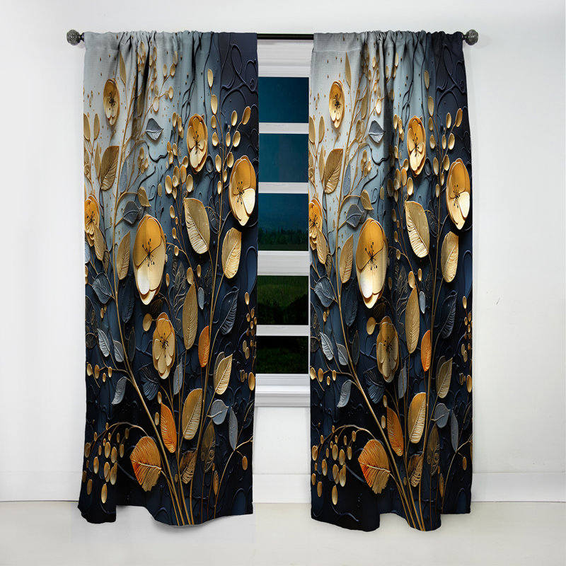 Gilley - Rideau à feuilles - Rideau en velours occultant à motif floral - 1 panneau, L 52 po x L 63 po