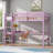 Modern Silhouette High Loft Bed Kids Bedroom Pink Finish Rubber Wood With Built-In Desk And Safety Guardrail-410021669