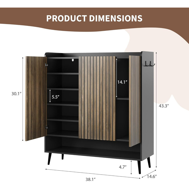 Range-chaussures, grande armoire à chaussures 30 paires avec 3 portes, tablettes réglables, range-chaussures avec portes pour le couloir, le vestibule, le salon, noir
