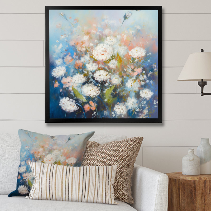 Rongstad, œillets bleus et blancs sur toile, Cadre photo noir, H 16 po x l 16 po x P 1 po