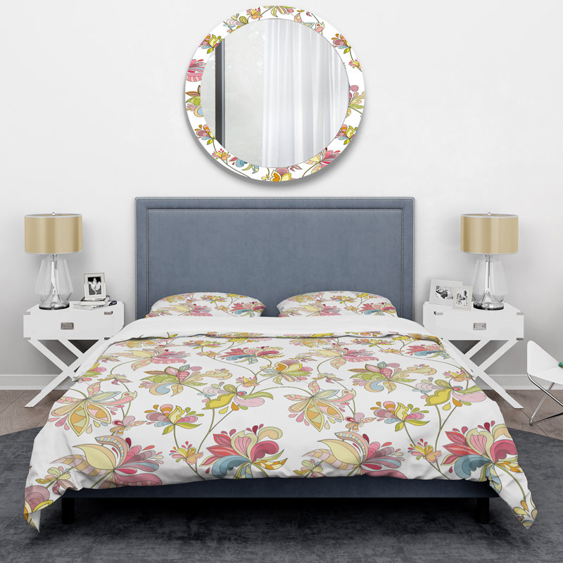 Ensemble de housse de couette fleur jaune et feuille, Housse de couette pour très grand lit et 2 très