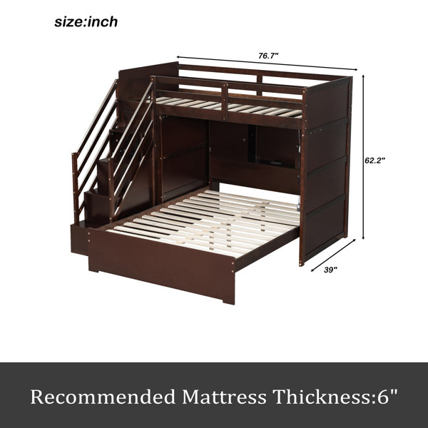 Harriet Bee Twin Over Full Bunk Bed With Storage Stairs, Wardrobe,USB ...