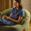icon Orb  Velvet Accent Chair Bean Bag and Milano Round Footstool, Spicy Terracotta-149591434