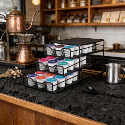 Multi-Tier Coffee Capsule Drawer Organizer - Heavy-Duty Mesh Tray Holds 36 K-Cups Or Espresso Pods For Kitchen, Office, Or Cafe