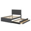 Lit plateforme tapissier avec lit gigogne escamotable, 3 tiroirs et tête de lit élégante en lin-516674404