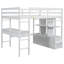 Lit mezzanine double avec bureau intégré, tiroirs et tablettes de rangement, blanc