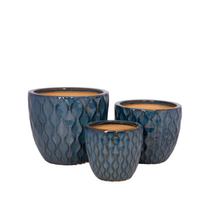 Ceramic Planter Set Of Three Blue