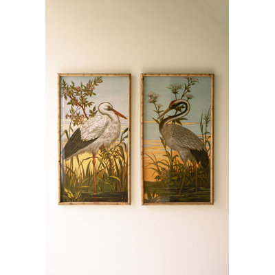  Framed Coastal Bird Prints – Heron Art Set of 2 – 35.5"H