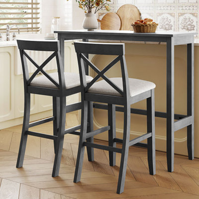 Ensemble de salle à manger 3 pièces à hauteur de bar rectangulaire en bois avec chaises rembourrées