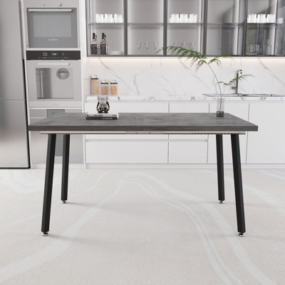 Table de salle à manger de cuisine moderne extensible de 55,12 à 70,87 po, table de salle à manger rectangulaire en panneau de fibres à densité moyenne pour 4 à 6 personnes, style industriel médiéval