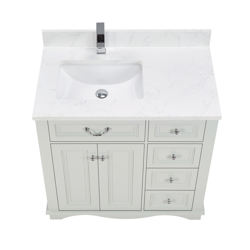 36" Solid Wood Sink Vanity  With 1' Artificial Stone Top, Silver Strand