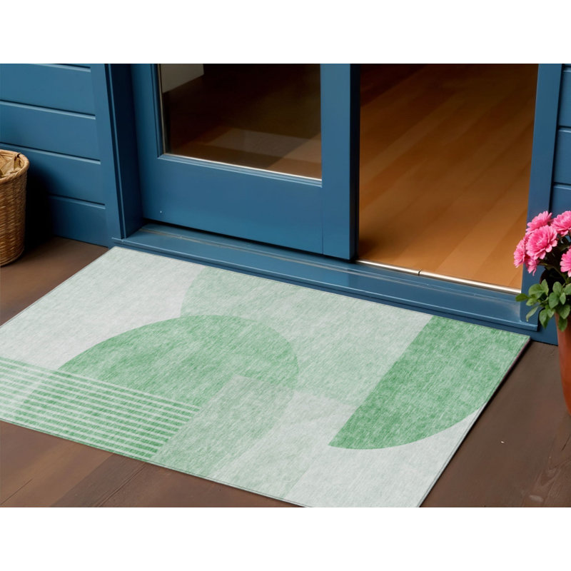 Tapis intérieur / extérieur lavable géométrique vert et menthe 3 pi x 5 pi HomeRoots