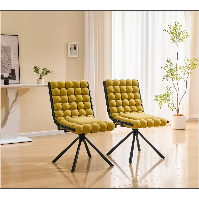 Ensemble de 2 chaises de salle à manger modernes en velours avec dossier en chaîne à bulles et pieds noirs, idéales pour des sièges élégants et confortables dans les salles à manger et les cuisines.