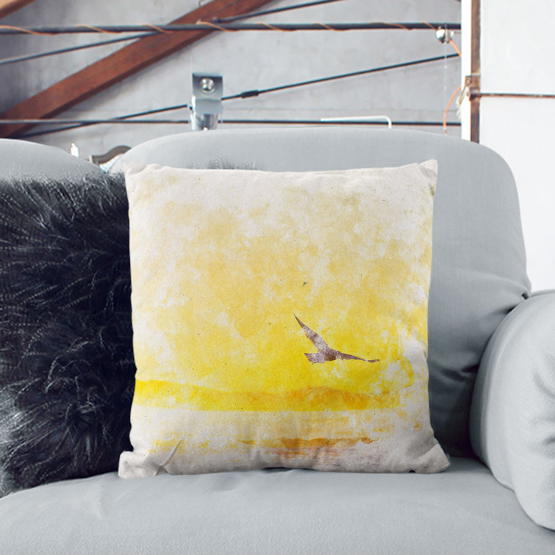 Seagull Flying over the Beach Cushion with Filling, 40cm H x 40cm W x 15cm D