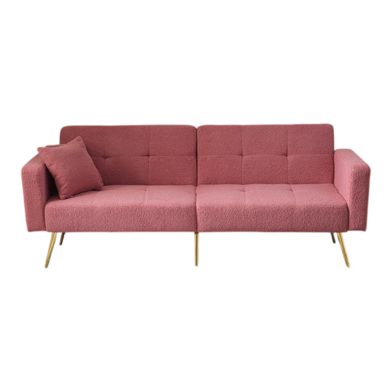 Bosco Sofa Bed Adjustable Backrest Angles With Gold Legs, Cushions And Side Storage Pockets, Pink