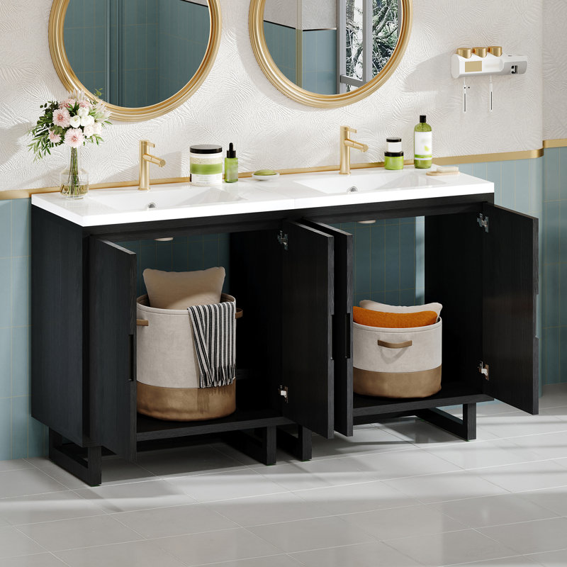60" Double Bathroom Vanity With Resin Top, Black