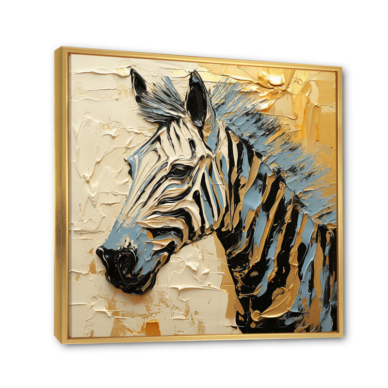 Noir, jaune, zèbre, zèbre encadré sur toile, H 30 po x l 30 po x P 1 po, Or