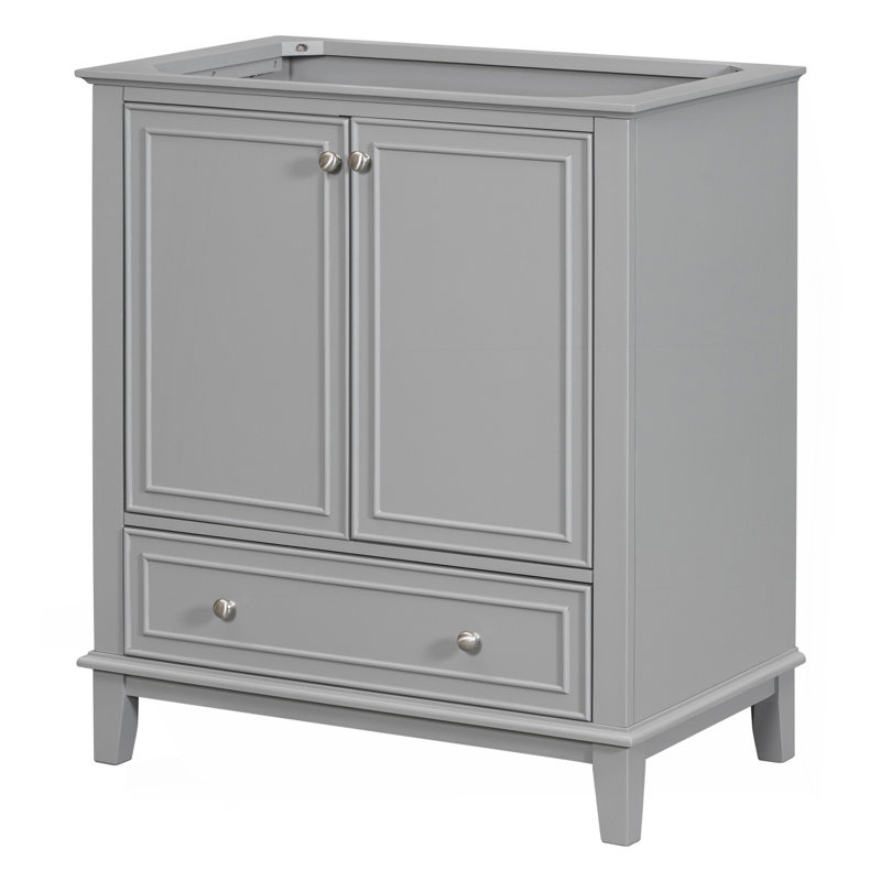 30" Bathroom Vanity Without Sink, Base Only, Multi-Functional Bathroom Cabinet With Doors And Drawer, Solid Frame And MDF Board, Grey