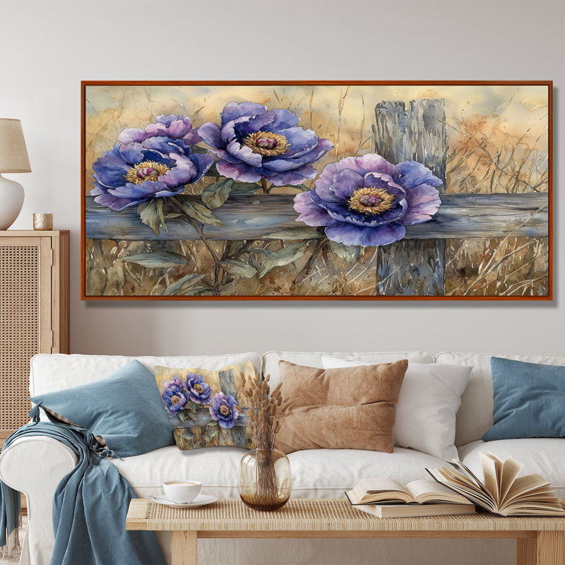 Jacoline - Floral Oversized Canvas Prints, Brun, H 28 po x l 60 po, Impression encadrée flottante