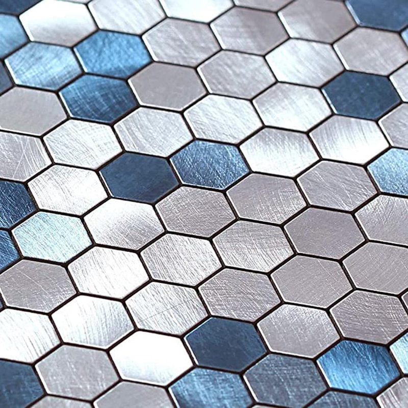 Dosseret hexagonal à peler et coller en carreaux de métal pour décoration murale de salle de bain