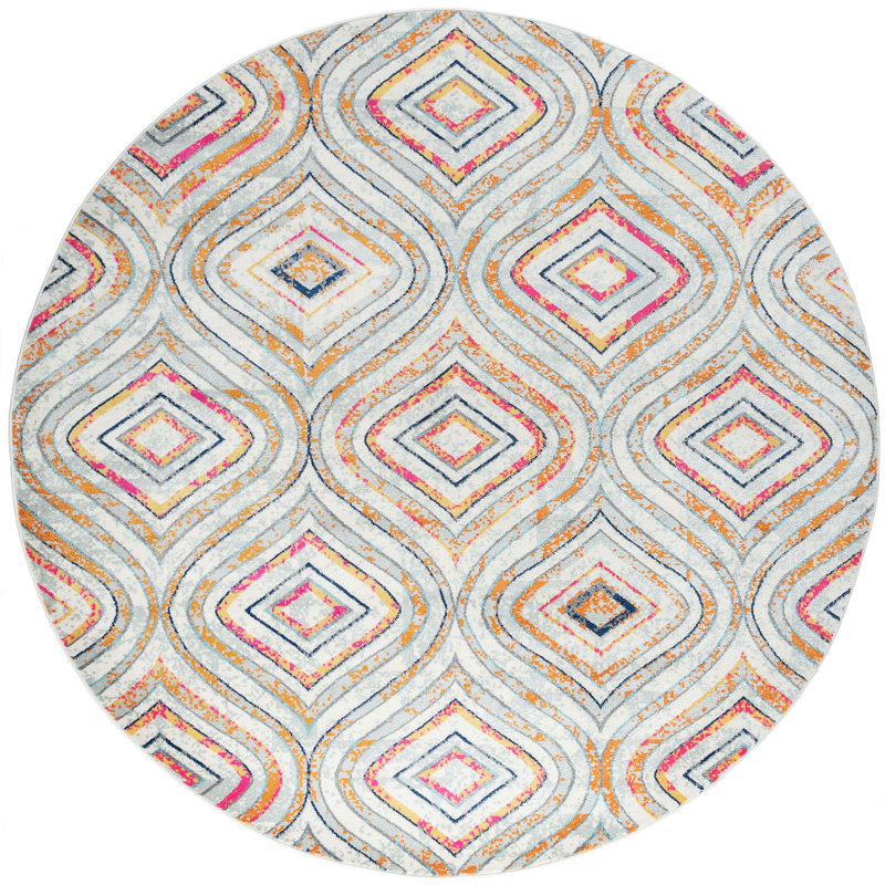 Tapis de couloir crème à motif géométrique Cordero, Rond 5 pi 3 po