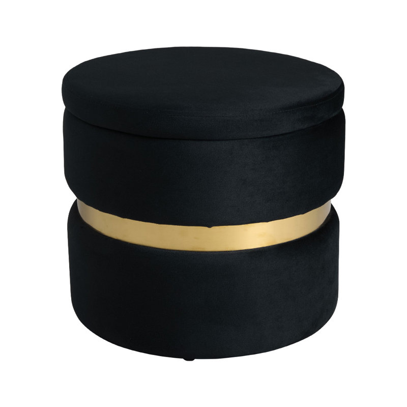 40cm Wide Cylinder No Pattern Standard Ottoman with Storage, Black
