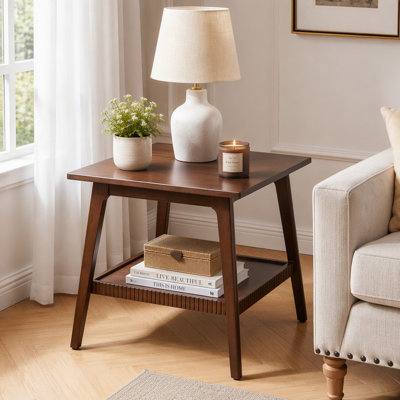 Table d'appoint en bois massif avec tablette de rangement à 2 niveaux