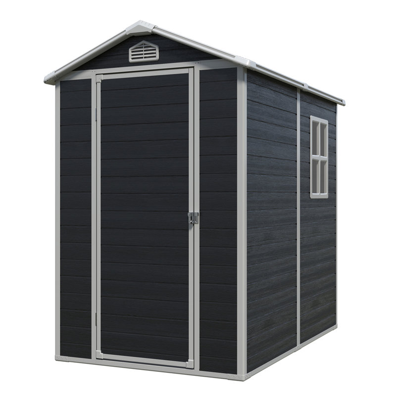 4X6ft Resin Outdoor Storage Shed Kit To Store Patio Furniture, Black, 78" H x 49" W x 72.25" D