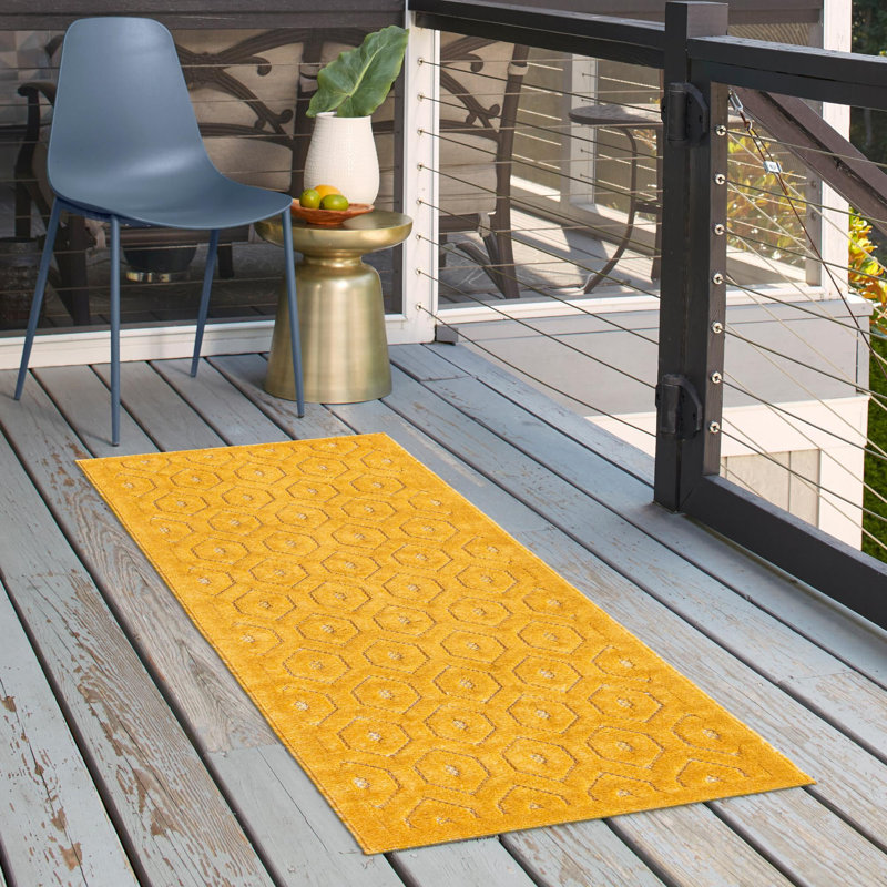 Tapis intérieur / extérieur jaune Griffing, Tapis de couloir 2 pi x 8 pi